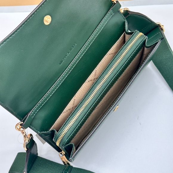 Michael Kors Jet Set Item Large Zip Around Wallet Crossbody Bag MK Ombre Green - Picture 11 of 15